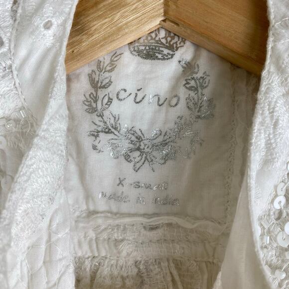 Cino Vintage Maui White Sequin Eyelet Tunic Cover Up Size XS - Picture 12 of 13